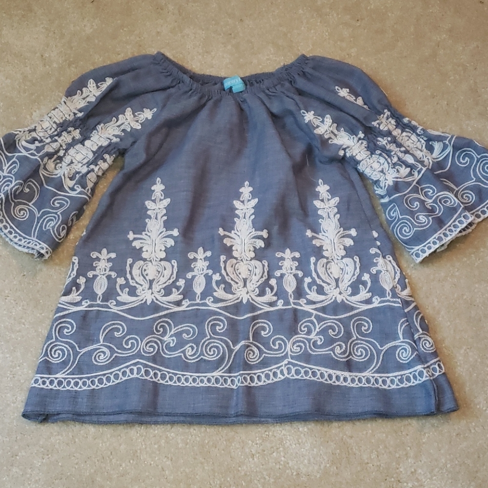 Chambray and embroidered blouse